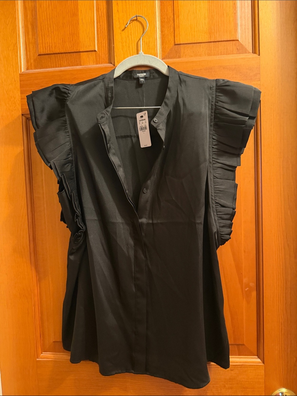 Express Womens Black Ruffle Sleeve Blouse